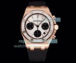 Swiss Copy AP Royal Oak Rose Gold 37MM White Dial Diamond Bezel Black Rubber Watch